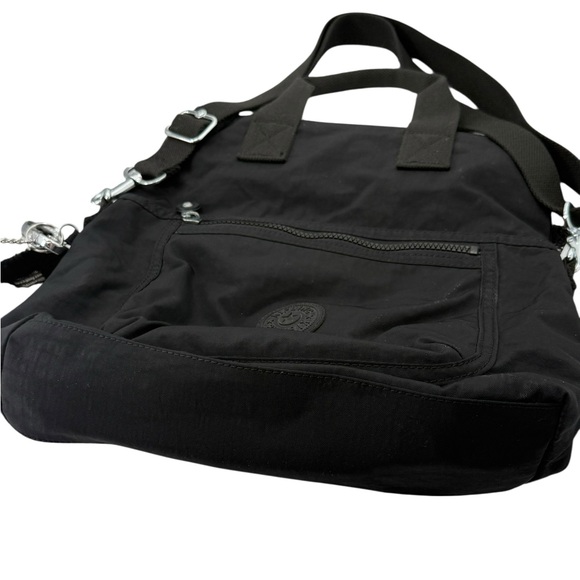 Kipling Eleva Convertible Tote Crossbody Black Nylon Bag w/  Monkey Charm - Picture 5 of 13